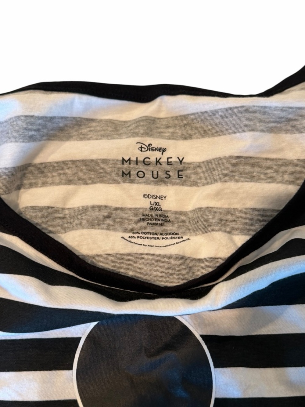 Disney Mickey Mouse Black White Striped Sleep Shirt L XL NWT - Picture 3 of 9